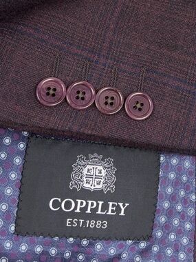 Coppley 3 Piece Suit Mens 40S 33 x 27 Maroon Red Blue Plaid Wool Vest Blazer